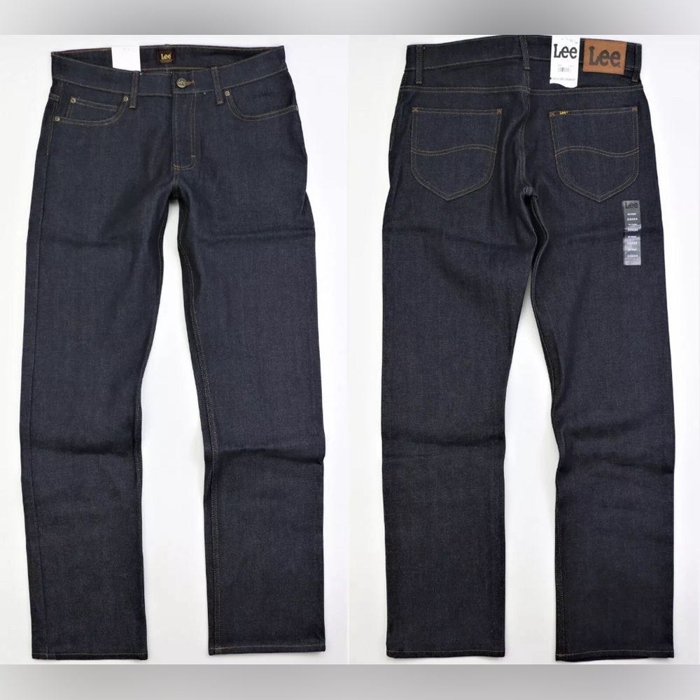 Lee Men's Selvedge Denim Jeans Dark Raw Indigo Riders Straight Leg
